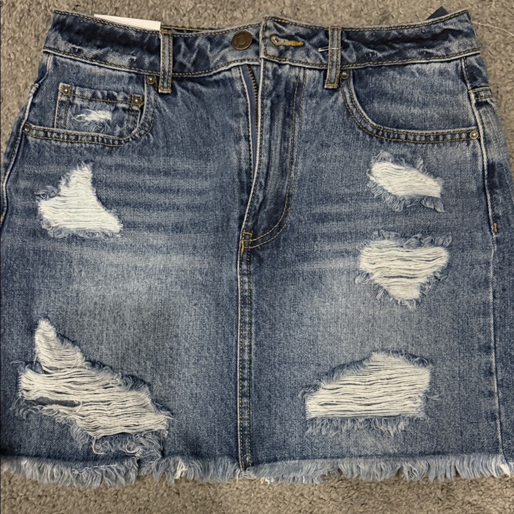 Forever 21 Blue Distressed Denim Mini Skirt